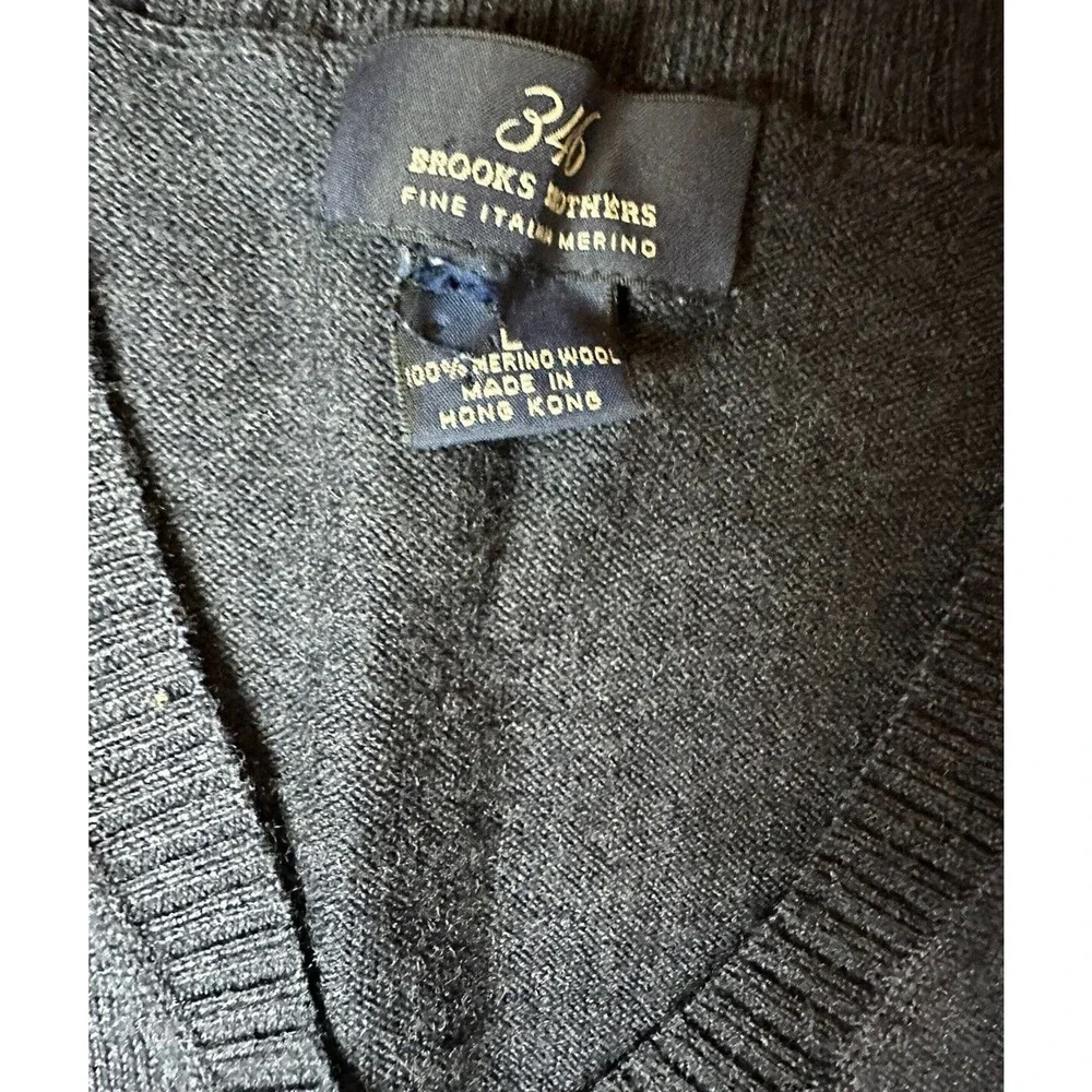 Brooks Brothers 346 Mens Size Large Blue 100%Merino Wool V Neck Pullover Sweater